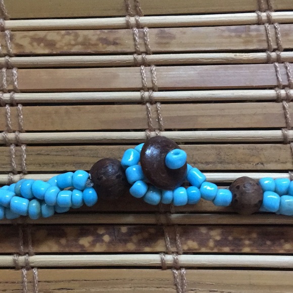 Turquoise Blue Tribal Wood Natural Shell Necklace Hippie Boho - Picture 5 of 7
